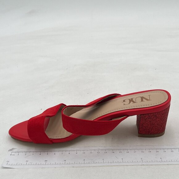 Red Suede Chic Open Toe Mules Block Low Heel Double Straps Sandals Slide Shoes - Picture 1 of 6